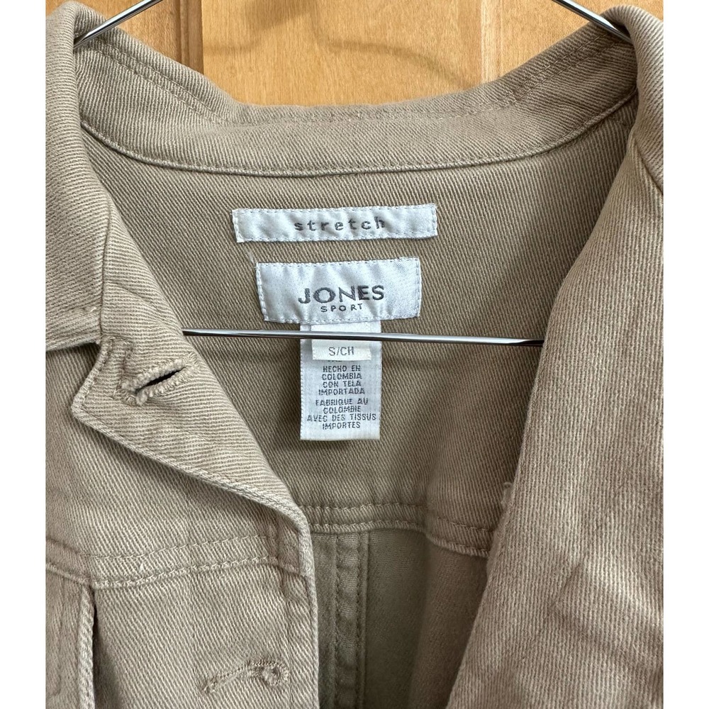 EUC, Jones Sport Women's Tan Sz Small Long Sleeve Metal Button Jacket w/stretch - Picture 5 of 15